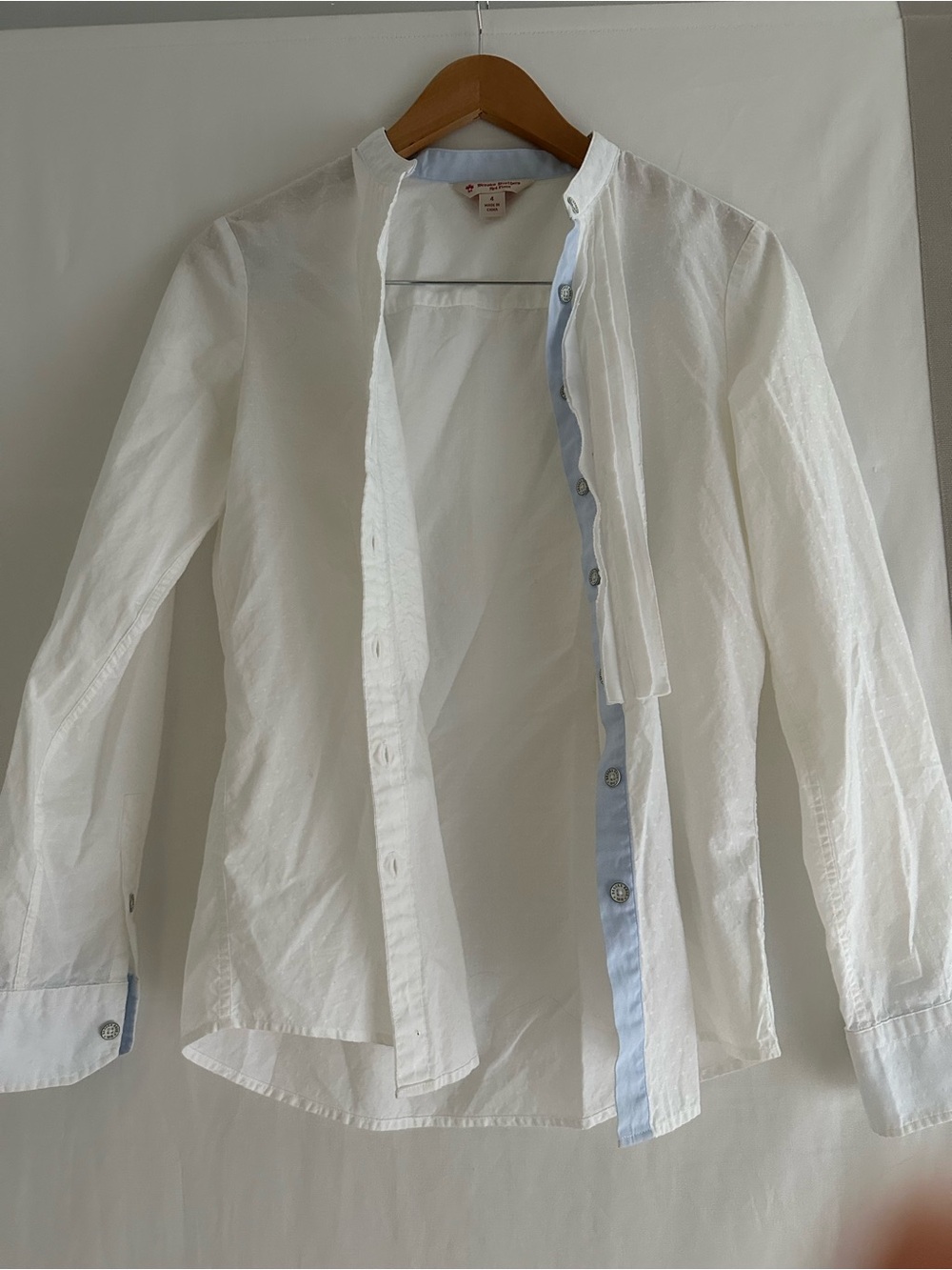 Brooks Brothers White Lightweight Shirt Jacket with Light Blue Placket